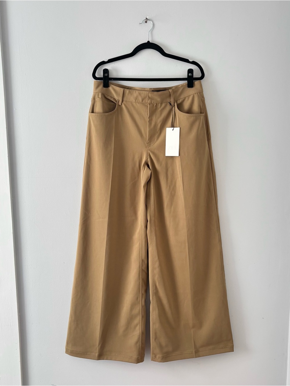 Zara NWT Pleated Front Ultra Wide Leg Pants Taupe Brown High Rise Casual